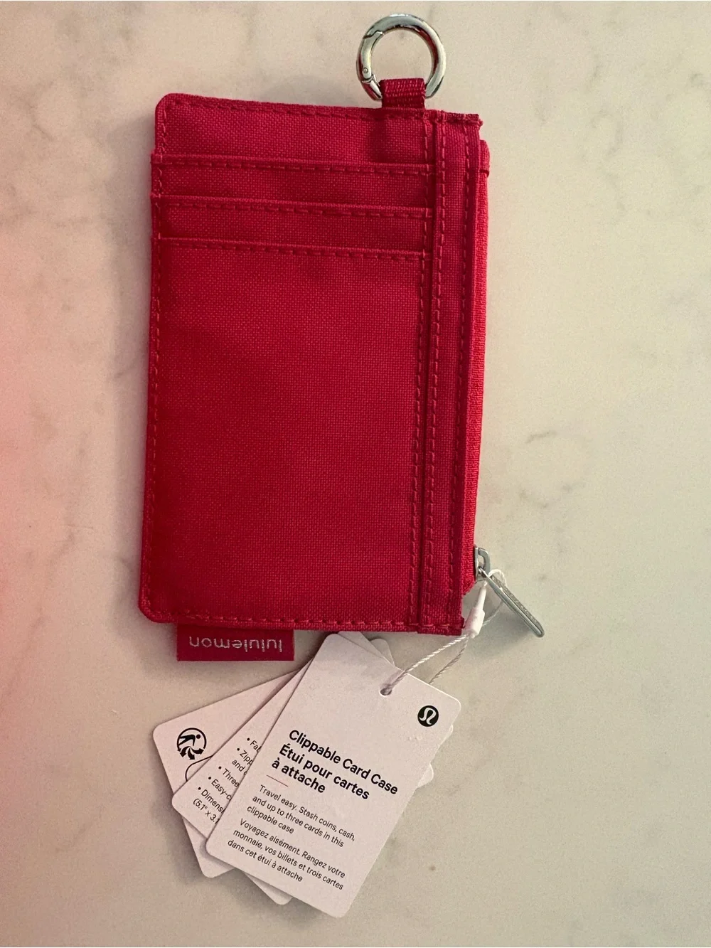 lululemon athletica Red Clippable Card Case with Zip and Clip